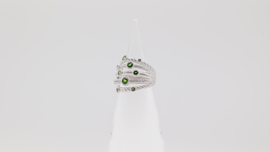 Judith Ripka 925 Sterling Silver Stacked 5-band Confetti Diopside Green Stone Ring- Size 7.75- 8.2g