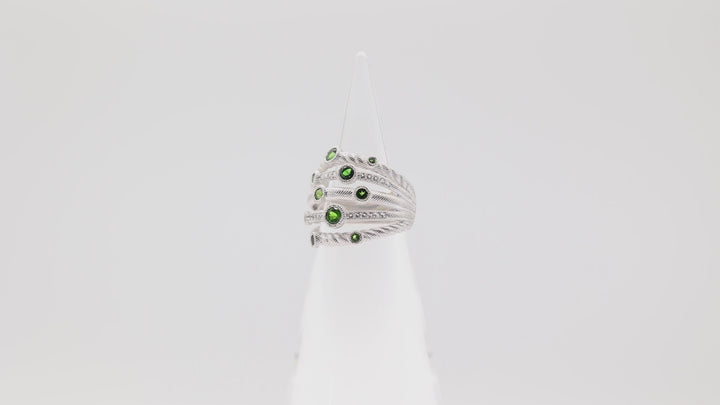 Judith Ripka 925 Sterling Silver Stacked 5-band Confetti Diopside Green Stone Ring- Size 7.75- 8.2g