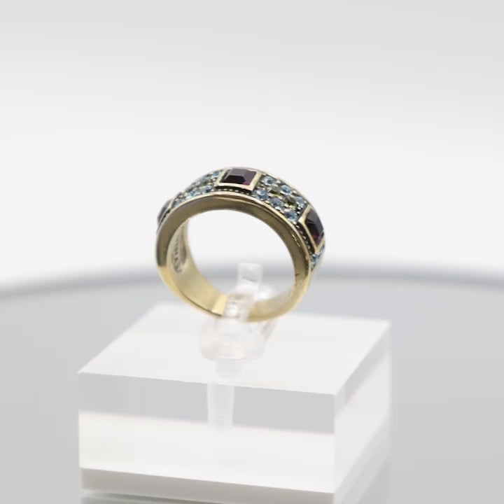 Heidi Daus Signed Demoiselle Multi Crystal Statement Brass Ring - Size 7