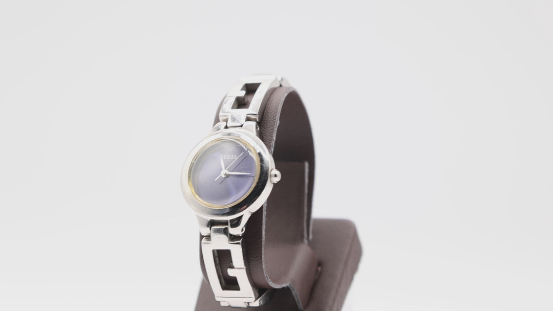Guess Women's Silver Link Stainless Steel Watch w/ Navy Blue Dial