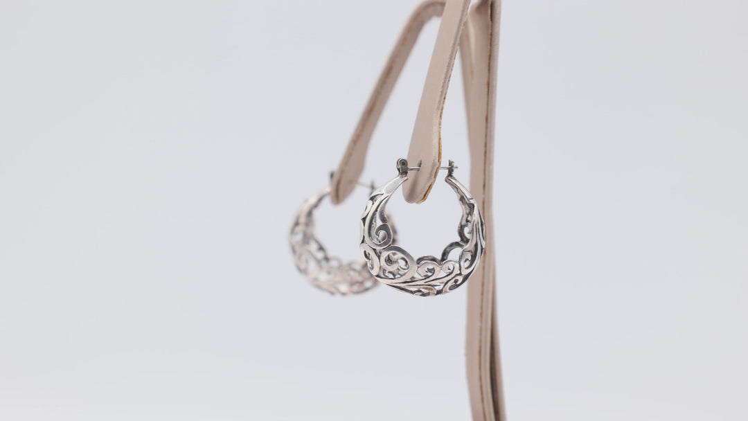 925 Sterling Silver Filigree Hoop Earrings