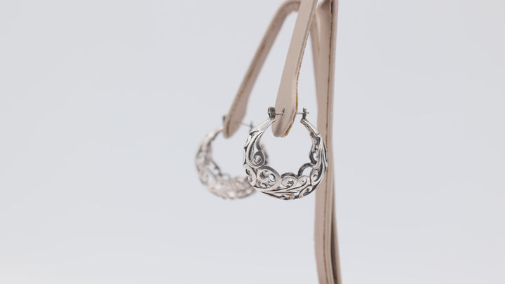 925 Sterling Silver Filigree Hoop Earrings