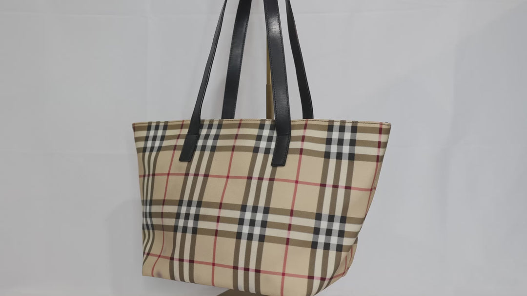 Burberry Nova Check Beige Satchel Tote Purse