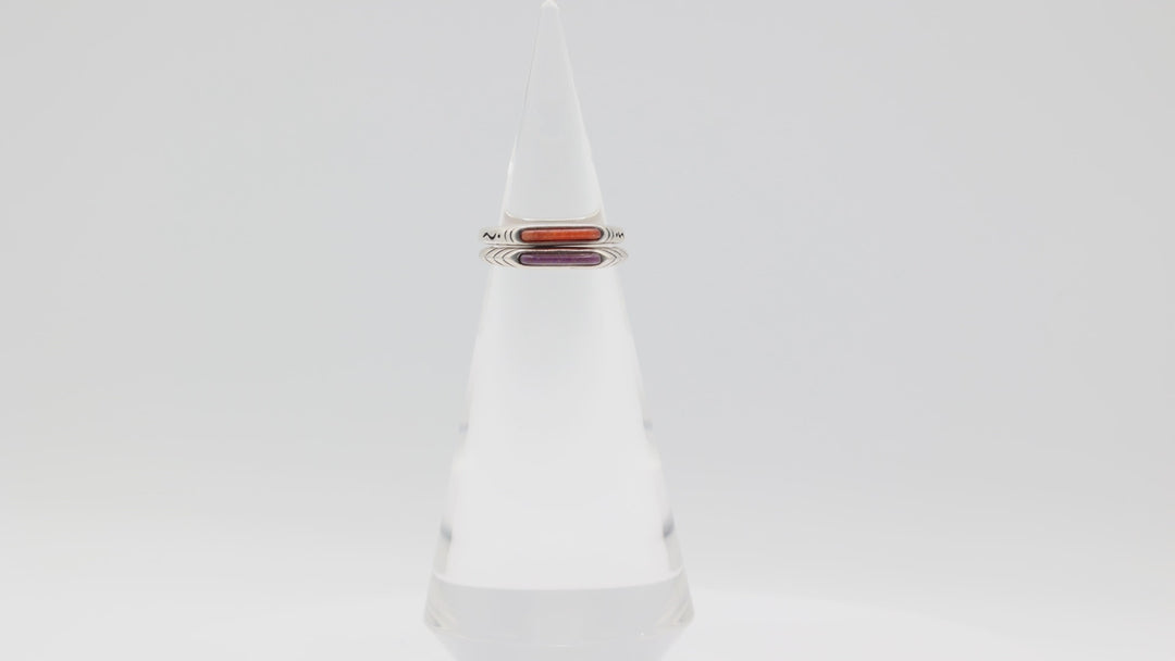 Sterling Silver Stackable Purple & Orange Stone Rings Size 8