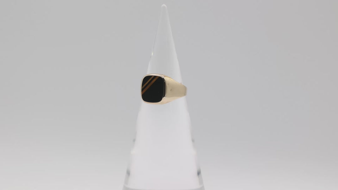 10K Yellow Gold Tiger Eye Ring Statement 3.86g Size 10.5