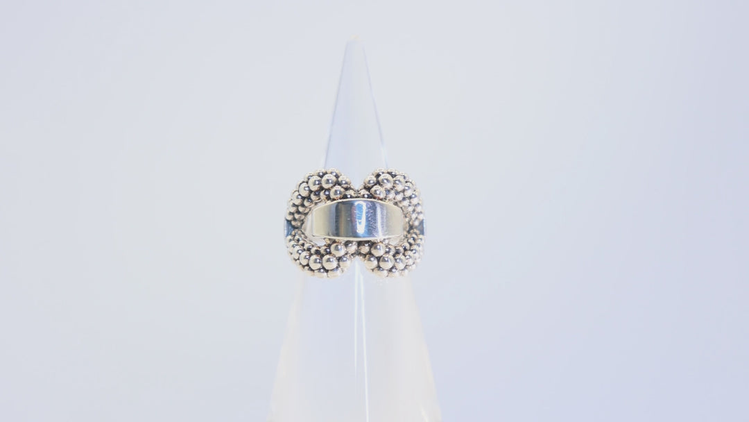 925 Silver Lagos Caviar Derby Beaded Buckle Band Ring - Size 6.75