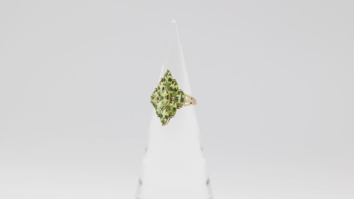 10K Yellow Gold Marquise Peridot Cluster Ring Size 8.75