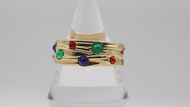 Vintage Gold Tone Gripoix Style Bracelet With Red Blue And Green Cabochon Stones