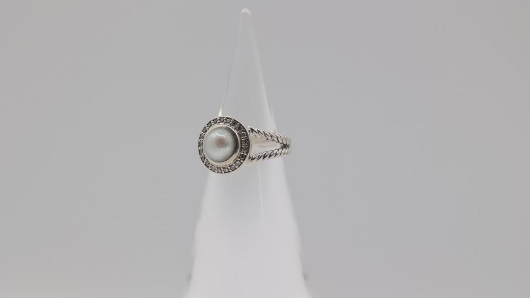David Yurman Albion Pearl And Diamond Ring 925 Sterling Silver Size 6.25