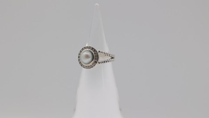 David Yurman Albion Pearl And Diamond Ring 925 Sterling Silver Size 6.25