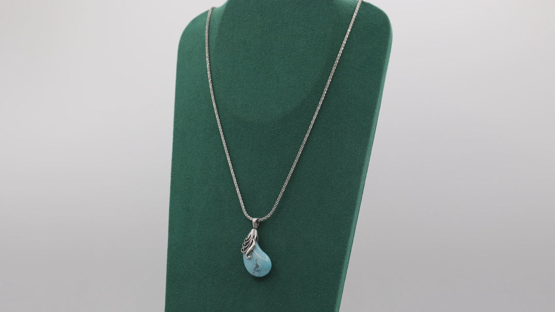 925 Sterling Silver Adjustable Chain Necklace & Turquoise Kidney Bean Pendant Necklace