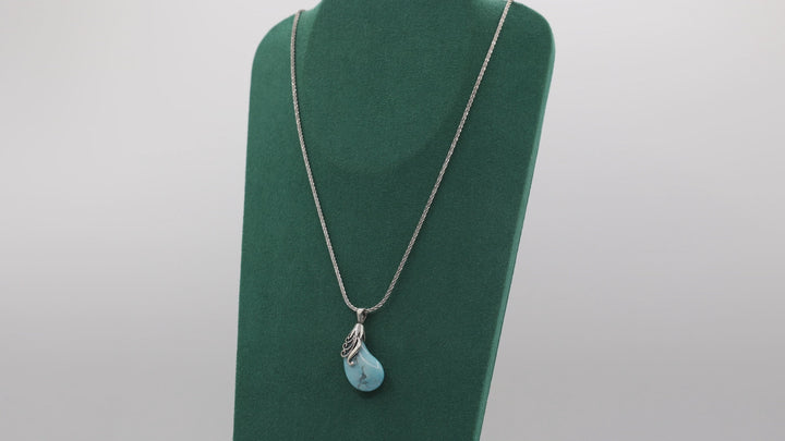 925 Sterling Silver Adjustable Chain Necklace & Turquoise Kidney Bean Pendant Necklace
