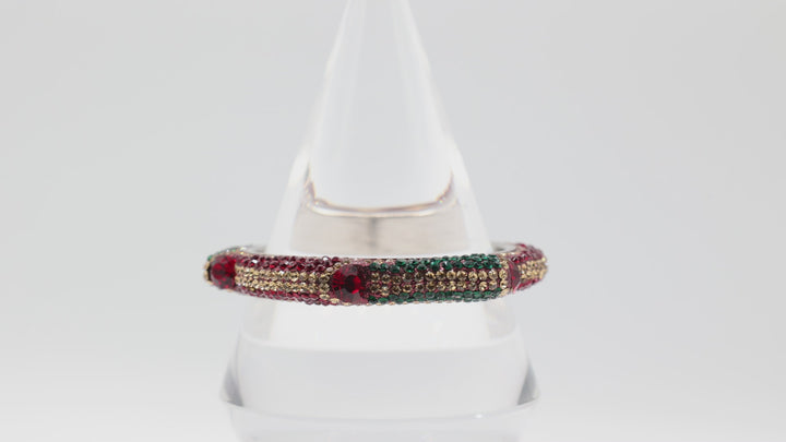 Costume Silver Tone Red and Green Crystal Stone Bangle Bracelet