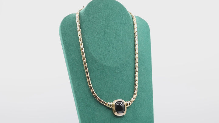 Christian Dior Vintage Yellow Gold Plated Black Onyx Stone Necklace
