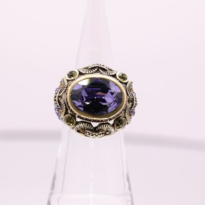 Heidi Daus Rhinestone Purple Dame Brass Ring - Size 6.5