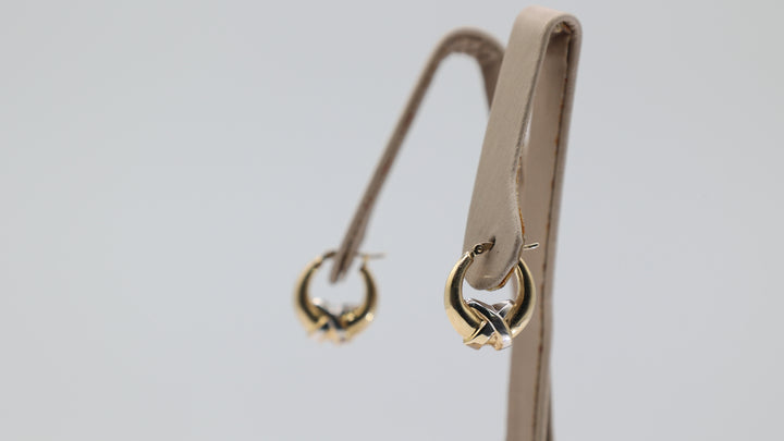 14K Yellow Gold And Sterling Silver X Accent Hoop Earrings 0.5 Inch