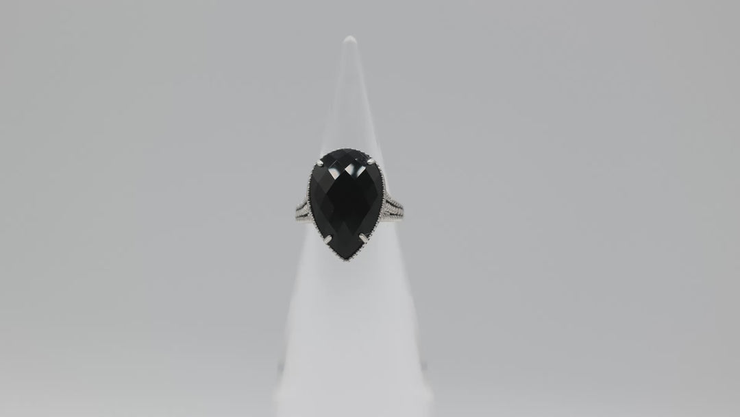 Effy 925 Sterling Silver Pear Cut Black Onyx Ring Size 6.75
