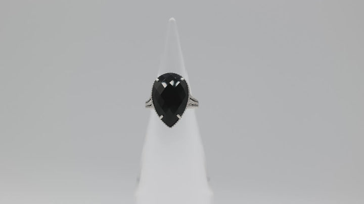 Effy 925 Sterling Silver Pear Cut Black Onyx Ring Size 6.75
