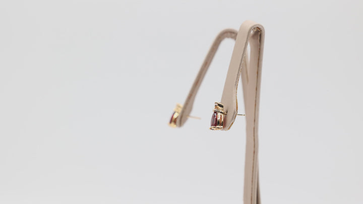 14k Yellow Gold Pear Cut Garnet Stone 8x5mm Diamond Accent Stud Earrings