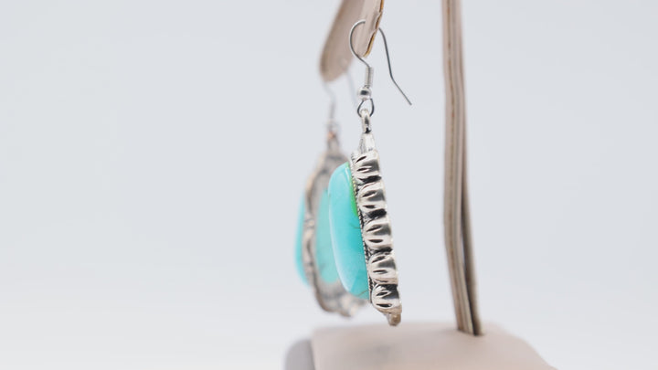 925 Sterling Silver Faux Turquoise Chunky Dangling Earrings 27mm x 21mm