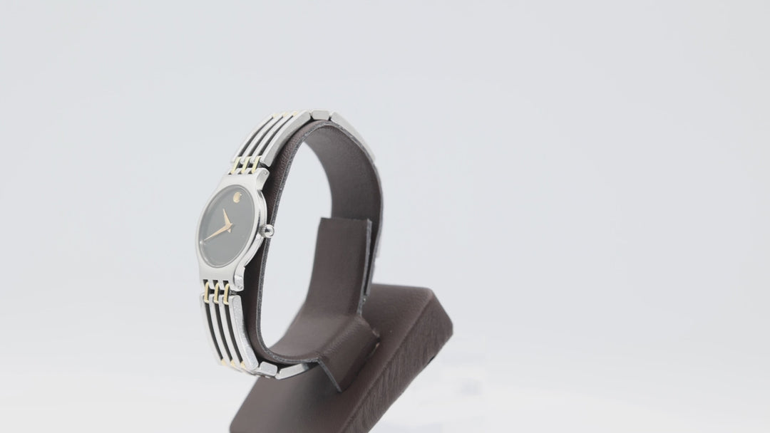 Movado Silver and Gold Two Tone Watch with Black Dial