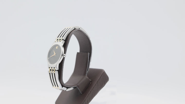 Movado Silver and Gold Two Tone Watch with Black Dial