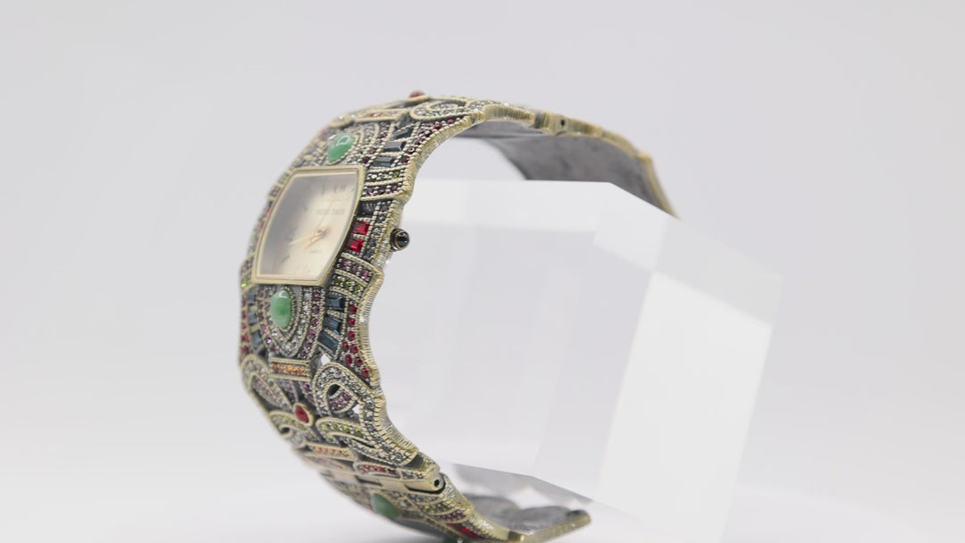 Heidi Daus Cuff Bracelet Watch with Deco Green Cabs