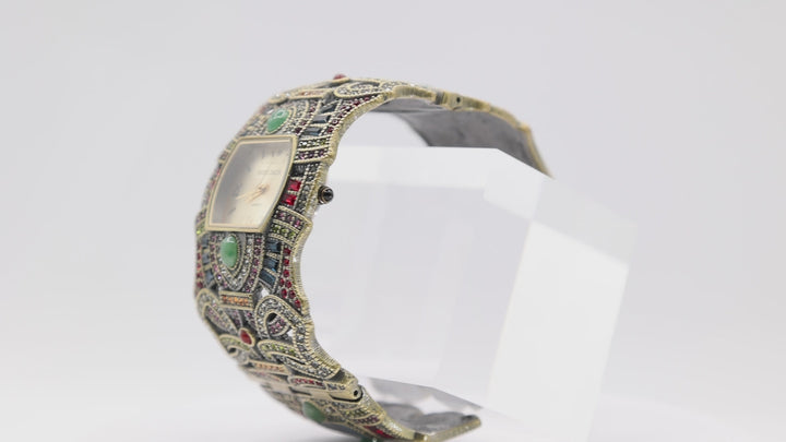 Heidi Daus Cuff Bracelet Watch with Deco Green Cabs