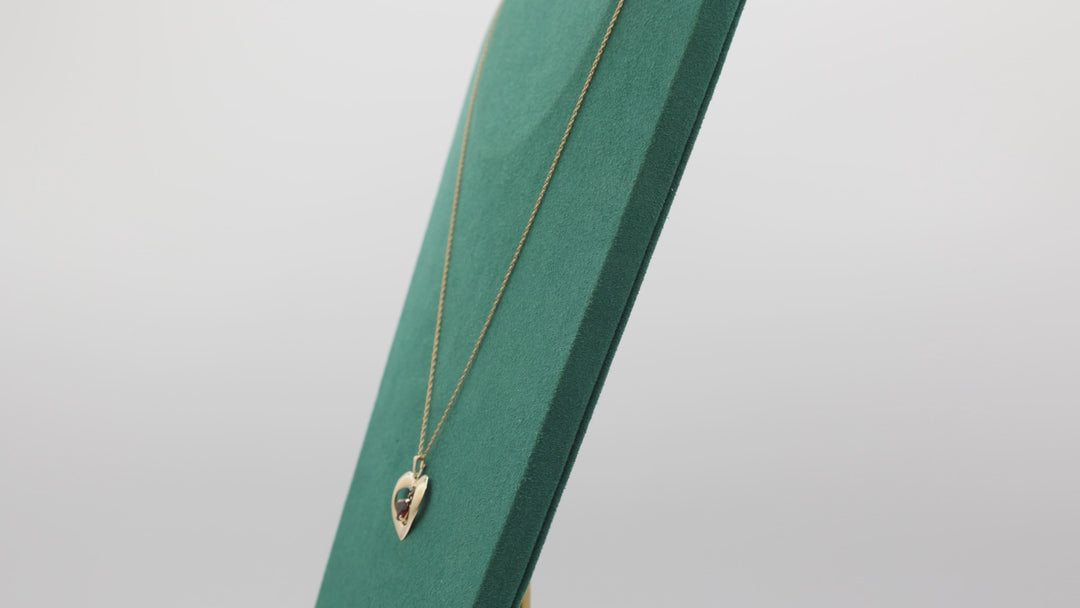 14k Yellow Gold 20 Inch Chain with Heart Pendant and Garnet Stone Diamond Accent Necklace
