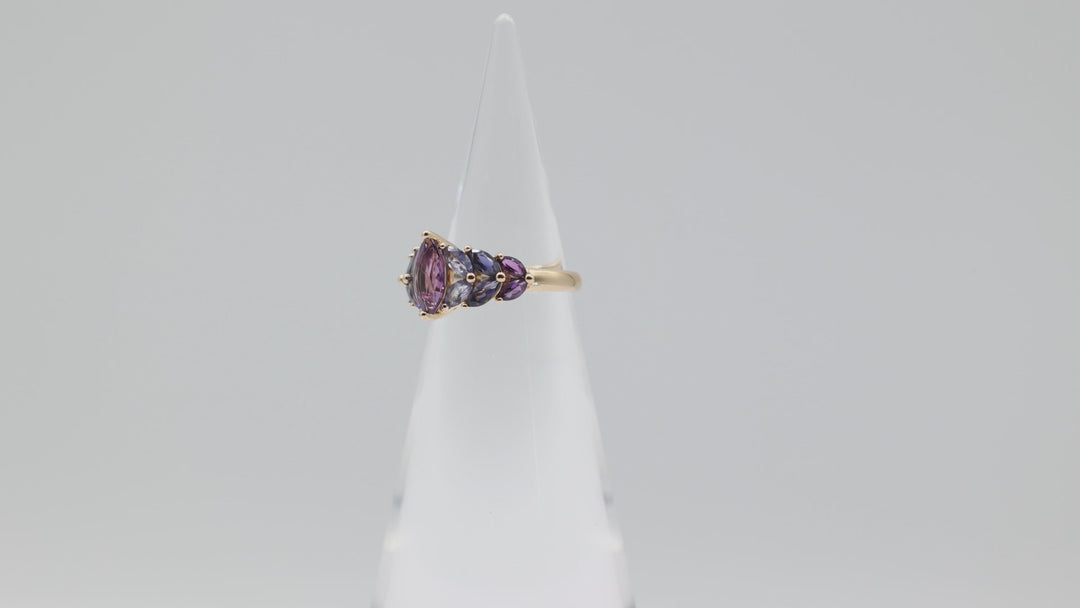 14K Yellow Gold Amethyst Ring With Three Shades Size 6.75