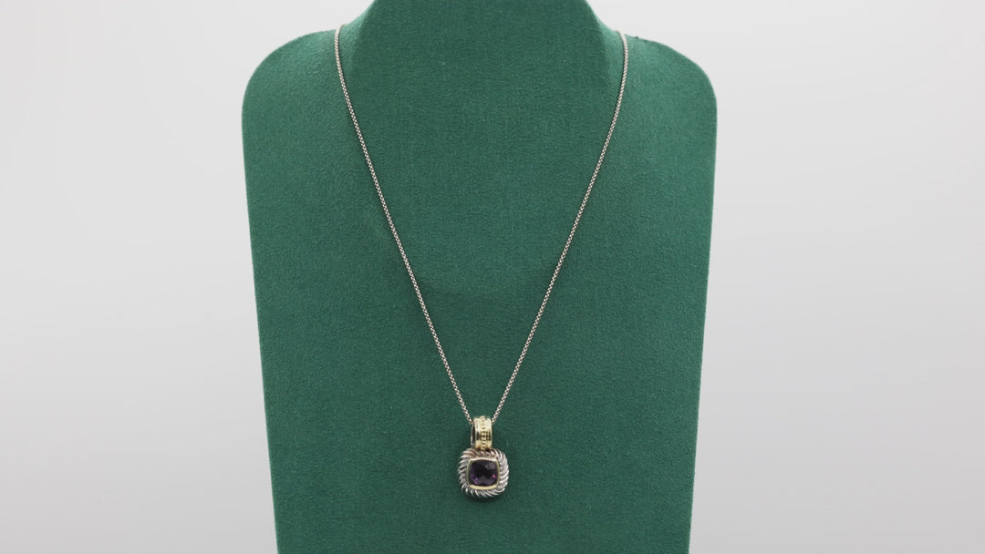 David Yurman Amethyst Pendant Necklace 925 Silver And 18K Yellow Gold 14 Inch