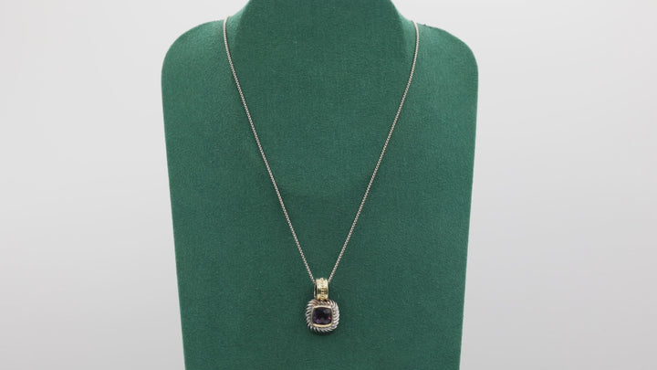 David Yurman Amethyst Pendant Necklace 925 Silver And 18K Yellow Gold 14 Inch