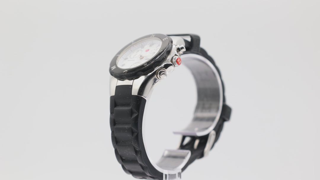 Michele Tahitian Black Silicone Stainless Steel Chronograph Watch