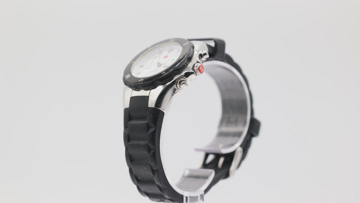 Michele Tahitian Black Silicone Stainless Steel Chronograph Watch