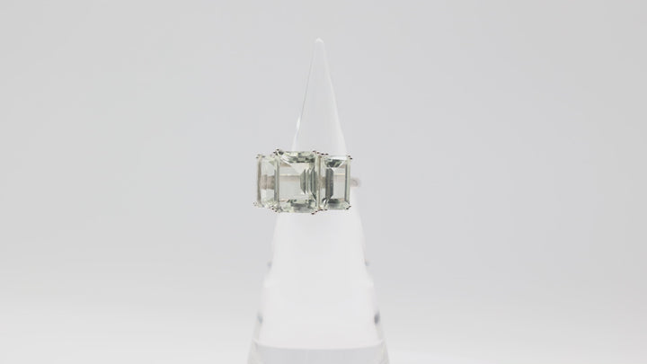 925 Sterling Silver Triple Green Prasiolite Stone Ring Size 10