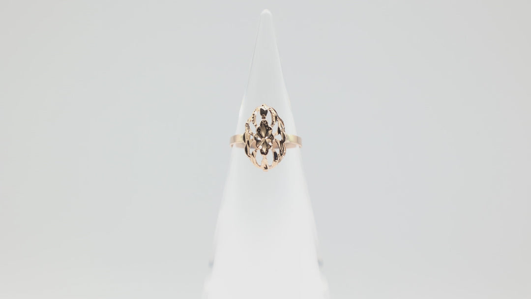 18k Yellow Gold Oval Filigree Ring- Size