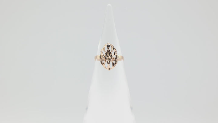 18k Yellow Gold Oval Filigree Ring- Size