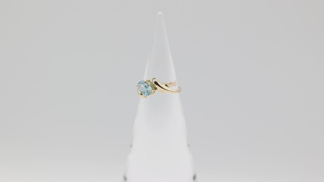 14k Yellow Gold 8x6mm Oval Blue Topaz Stone Ring Size 7.5
