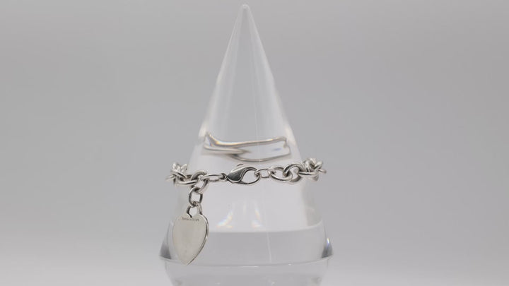 Tiffany and Co 925 Sterling Silver Chain Link Heart Bracelet