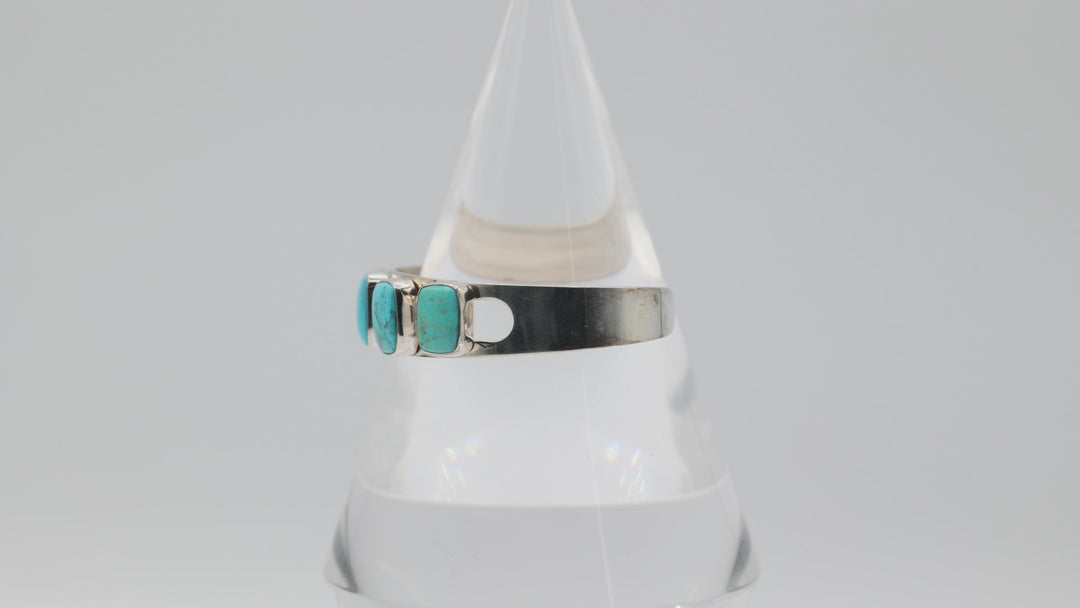 Sterling Silver 13x10mm Five Turquoise Stones Cuff Bracelet