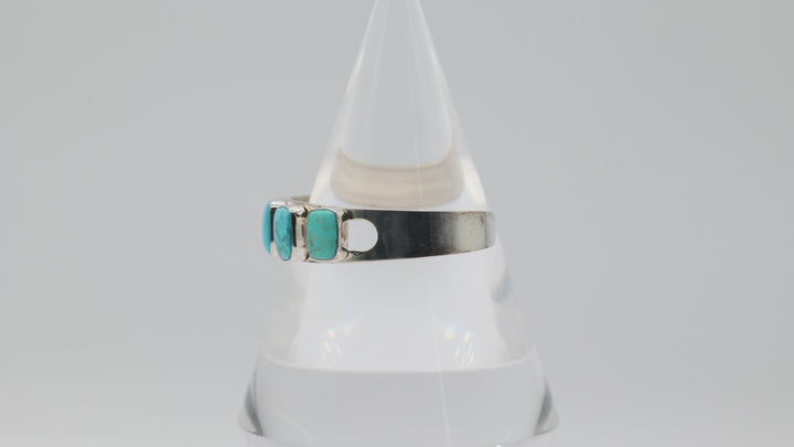 Sterling Silver 13x10mm Five Turquoise Stones Cuff Bracelet