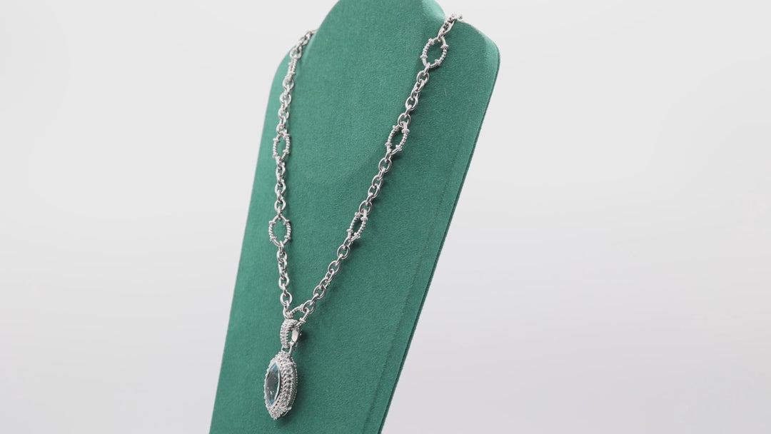 925 Sterling silver Judith Ripka Blue Topaz & Cubic Zirconia Oval link Necklace