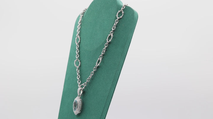 925 Sterling silver Judith Ripka Blue Topaz & Cubic Zirconia Oval link Necklace