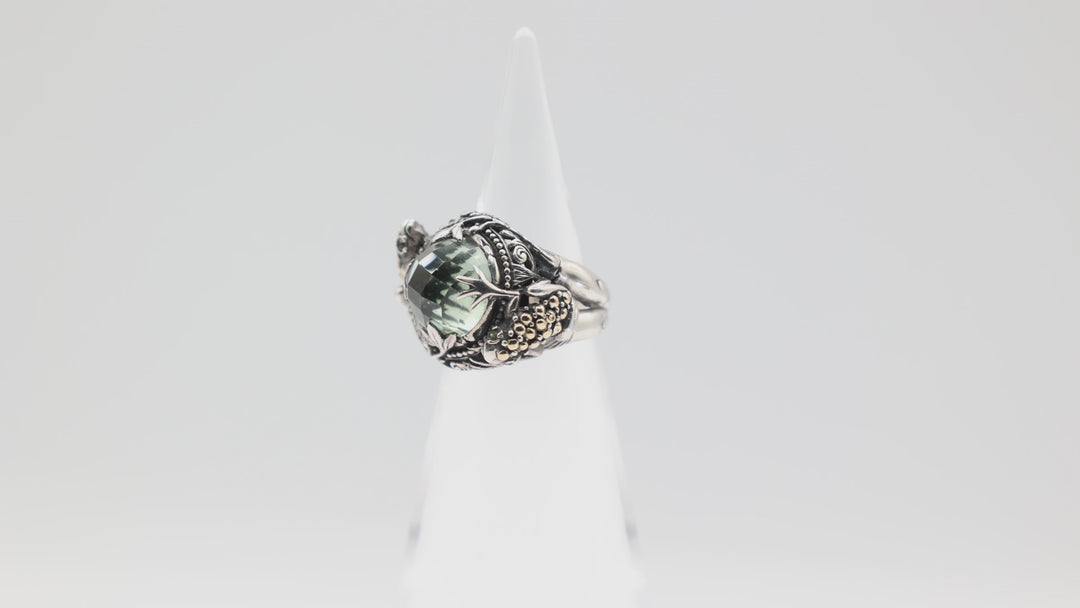 925 Silver And 18k Gold Frog Accent Prasiolite Ring Size 7