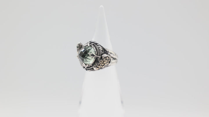 925 Silver And 18k Gold Frog Accent Prasiolite Ring Size 7