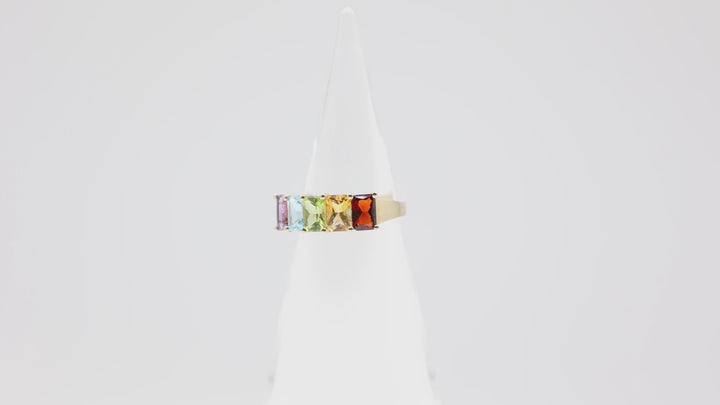 14k Yellow Gold Multi-colored gem stone Ring Size- 7