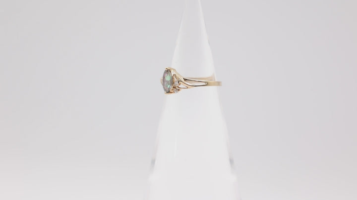 10k Yellow Gold Marquise Cut Mystic Topaz Diamond Accent Ring - Size 6.75 / 1.67 g