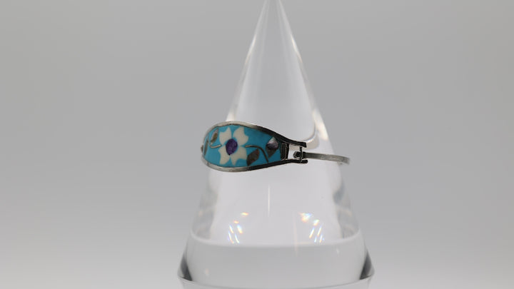 925 Sterling Silver Mexican Alpaca with Abalone Inlay and Mother of Pearl Hinged Bracelet