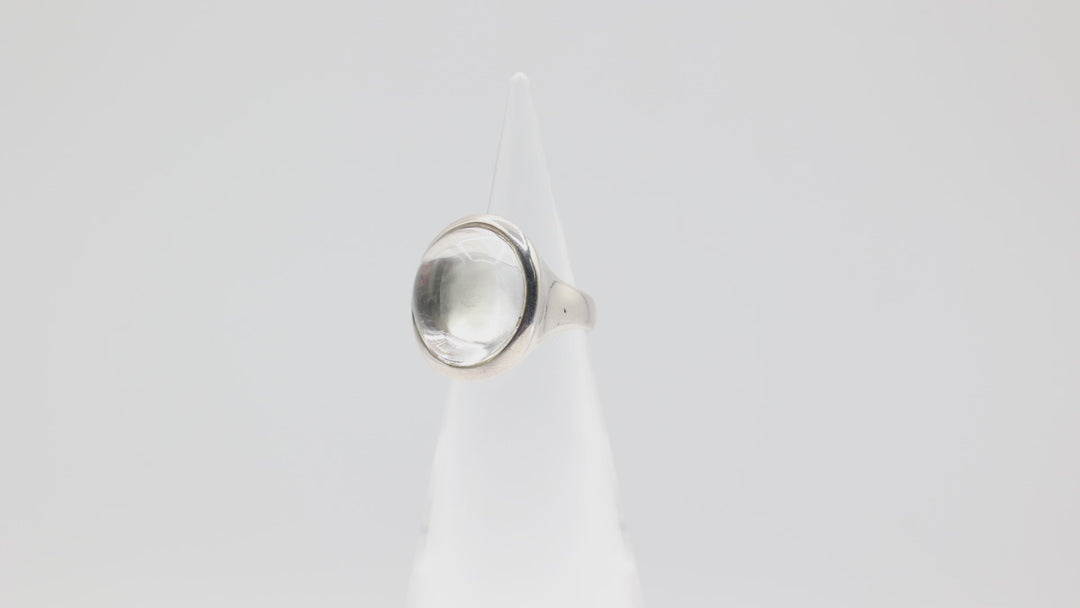 925 Sterling Silver Dome Clear Crystal Ring Size 7