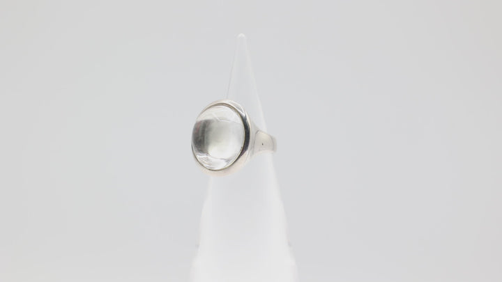 925 Sterling Silver Dome Clear Crystal Ring Size 7